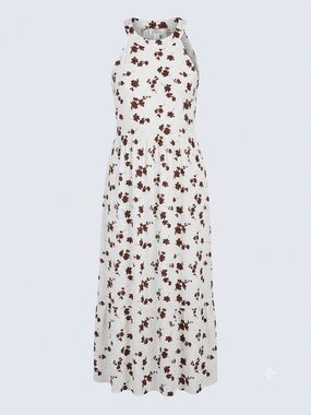 Market & Spruce White Maxi Dress with Brown Floral Print